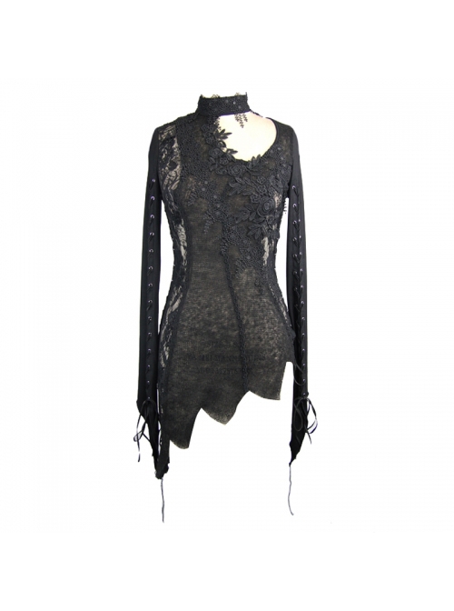 Gothic Style Warm Knitted Wool With Asymmetric Stretch Rose Embroidery Black Long Sleeve Daily Sweater