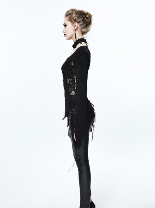 Gothic Style Warm Knitted Wool With Asymmetric Stretch Rose Embroidery Black Long Sleeve Daily Sweater