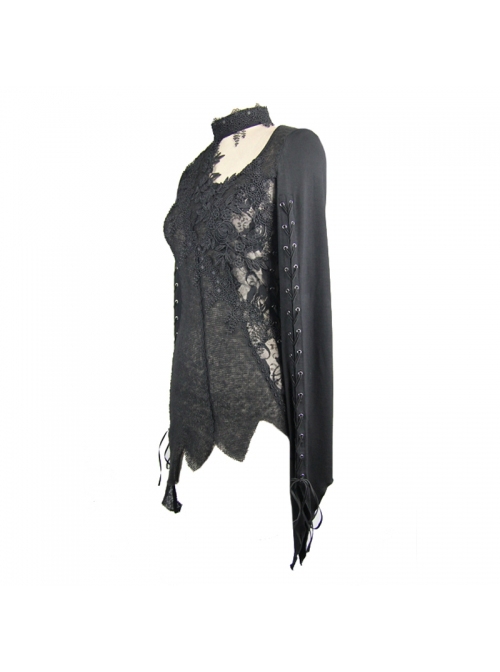 Gothic Style Warm Knitted Wool With Asymmetric Stretch Rose Embroidery Black Long Sleeve Daily Sweater