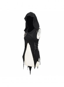 Punk Style Personality Asymmetrical Wool Raw Edge With Leather Side Eyelet Design Black Chest Wrap Lace Cape