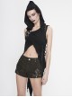 Punk Style Personality Asymmetrical Wool Raw Edge With Leather Side Eyelet Design Black Chest Wrap Lace Cape