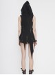 Punk Style Personality Asymmetrical Wool Raw Edge With Leather Side Eyelet Design Black Chest Wrap Lace Cape