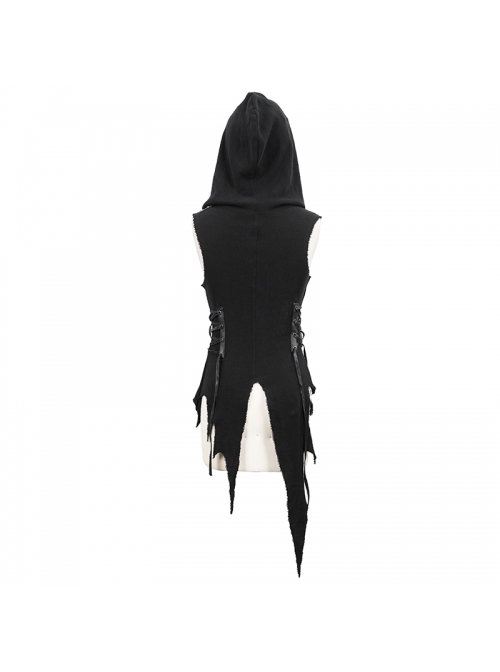 Punk Style Personality Asymmetrical Wool Raw Edge With Leather Side Eyelet Design Black Chest Wrap Lace Cape