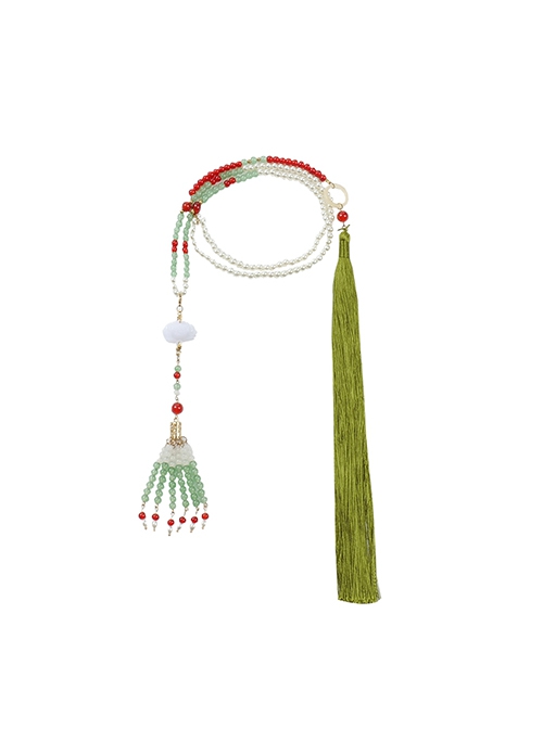 Frosty Moonlit Night Series Chinese Style Classic Lolita Green Bead Jade Tassel Long Chain Jewelry Necklace