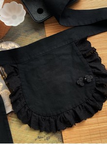 Chinoiserie Button Classic Lolita Versatile Daily Wide Edge Black Ruffle Lace Cute Little Apron