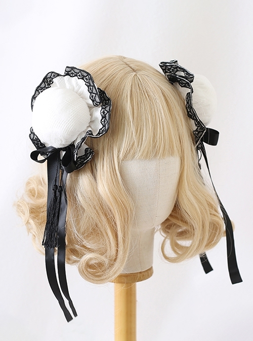 Chinoiserie Quadratic Element Chunli Lace Ribbon Bowknot Tassel Meatball Head Side Clip Sweet Lolita Hairpin