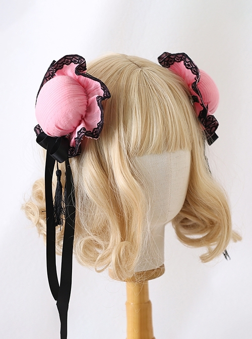 Chinoiserie Quadratic Element Chunli Lace Ribbon Bowknot Tassel Meatball Head Side Clip Sweet Lolita Hairpin