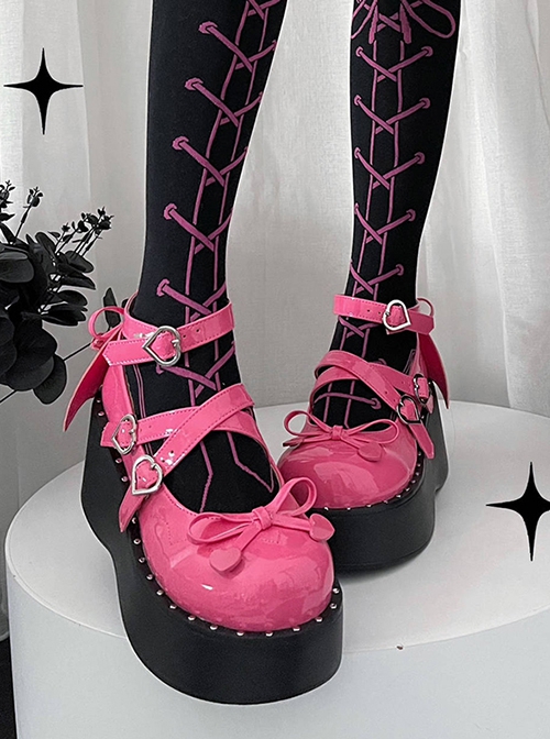 Hunting Angel Series Hottie 3D Rivet Bowknot Devil Wings Cross Shoelaces Punk Lolita Thick Sole Mary Jane Shoes