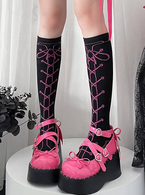 Hunting Angel Series Hottie 3D Rivet Bowknot Devil Wings Cross Shoelaces Punk Lolita Thick Sole Mary Jane Shoes