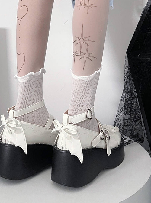 Hunting Angel Series Hottie 3D Rivet Bowknot Devil Wings Cross Shoelaces Punk Lolita Thick Sole Mary Jane Shoes