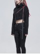 Punk Style Warm Grain Pattern High Collar Shoulder Metal Eyelet Strap With Irregular Hem Black Long Sleeved Sweater