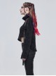 Punk Style Warm Grain Pattern High Collar Shoulder Metal Eyelet Strap With Irregular Hem Black Long Sleeved Sweater