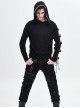 Punk Style Stretch Wool With Asymmetrical Hollow Eyelet Tie String Long Sleeve Black Warm Hooded Sweater