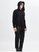 Punk Style Stretch Wool With Asymmetrical Hollow Eyelet Tie String Long Sleeve Black Warm Hooded Sweater