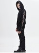 Punk Style Stretch Wool With Asymmetrical Hollow Eyelet Tie String Long Sleeve Black Warm Hooded Sweater