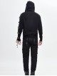 Punk Style Stretch Wool With Asymmetrical Hollow Eyelet Tie String Long Sleeve Black Warm Hooded Sweater