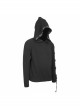 Punk Style Stretch Wool With Asymmetrical Hollow Eyelet Tie String Long Sleeve Black Warm Hooded Sweater