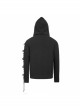 Punk Style Stretch Wool With Asymmetrical Hollow Eyelet Tie String Long Sleeve Black Warm Hooded Sweater