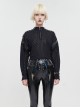 Punk Style Warm Wool And Leather Dropped Shoulders Eyelet Tie Rope Design Black Zipper Long Sleeve Sweater