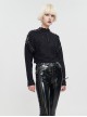 Punk Style Warm Wool And Leather Dropped Shoulders Eyelet Tie Rope Design Black Zipper Long Sleeve Sweater