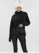 Punk Style Decadent Imitation Plush Patchwork Ripped Knit Shoulder Eyelet Tied With Irregular Hem Black Long Sleeved Warm Sweater