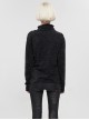 Punk Style Decadent Imitation Plush Patchwork Ripped Knit Shoulder Eyelet Tied With Irregular Hem Black Long Sleeved Warm Sweater