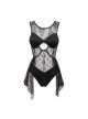 Gothic Style Sexy See Through Lace Back Cross Straps Black Sexy One Piece Swimsuit