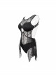 Gothic Style Sexy See Through Lace Back Cross Straps Black Sexy One Piece Swimsuit