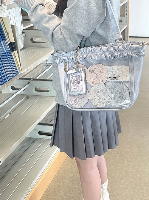 Elegant Romantic Glossy Satin Ruffles Transparent Layer Itabag Kawaii Fashion Crossbody Soft Tote Bag