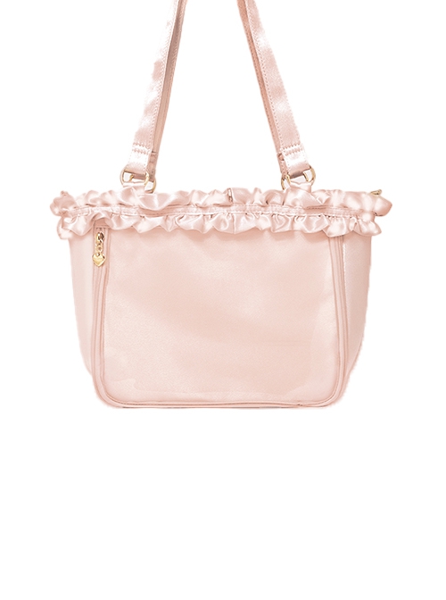 Elegant Romantic Glossy Satin Ruffles Transparent Layer Itabag Kawaii Fashion Crossbody Soft Tote Bag