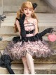 Throbbing Potion Series Black Pink Magic Embroidery Print Splicing Mesh Yarn Sweet Lolita Sleeveless Dress Magic Hat Set