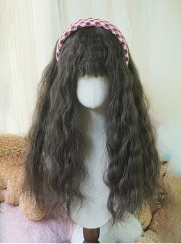 Pastoral Style Brown Daily Fluffy Natural Wool Curls Long Hair Flat Bangs Classic Lolita Full Head Wig