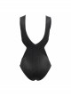 Punk Style Circuit Print Pattern Removable Cotton Front Chest Panel Side Waist Hollow Black Stretch One Piece Swimsuit