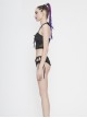 Punk Style Comfortable Mesh Front Chest Drawstring Half Hollow Black Elastic Camisole Swimsuit Top