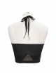 Punk Style Comfortable Mesh Front Chest Drawstring Half Hollow Black Elastic Camisole Swimsuit Top