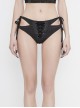 Punk Style Sexy Side Cutouts Adjustable Laces Front Center Eyelet Decoration Black Women's Swimsuit Bottoms