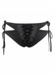 Punk Style Sexy Side Cutouts Adjustable Laces Front Center Eyelet Decoration Black Women's Swimsuit Bottoms