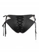 Punk Style Sexy Side Cutouts Adjustable Laces Front Center Eyelet Decoration Black Women's Swimsuit Bottoms