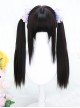 Quadratic Element Soft Girl Natural Straight Black Flat Bangs Dual Horsetail Sweet Lolita Silicone Scalp Wig