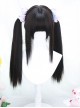 Quadratic Element Soft Girl Natural Straight Black Flat Bangs Dual Horsetail Sweet Lolita Silicone Scalp Wig