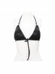 Punk Style Vertical Stripes With Adjustable Laces In The Middle Of The Front And Metal Ring Back Buckle Black Sexy Suspender Bikini