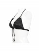 Punk Style Vertical Stripes With Adjustable Laces In The Middle Of The Front And Metal Ring Back Buckle Black Sexy Suspender Bikini