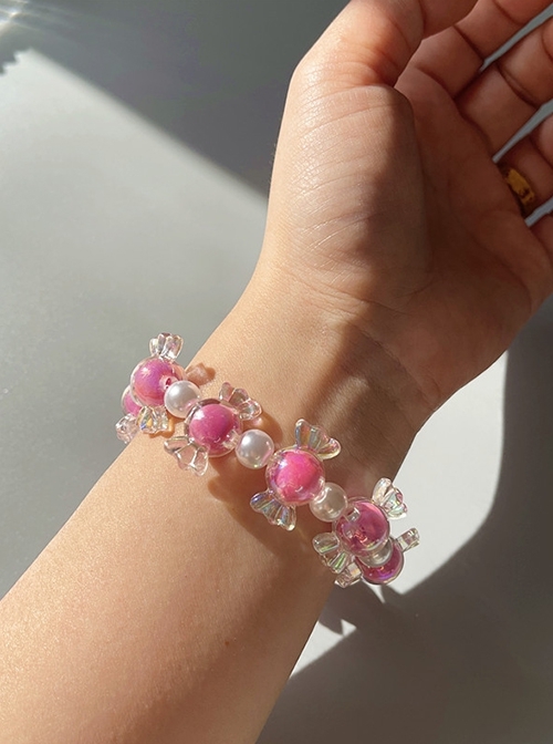 Japanese Harajuku Style Laser Resin Candy Pearl Chain Cute Girl Kawaii Fashion Colorful Bracelet