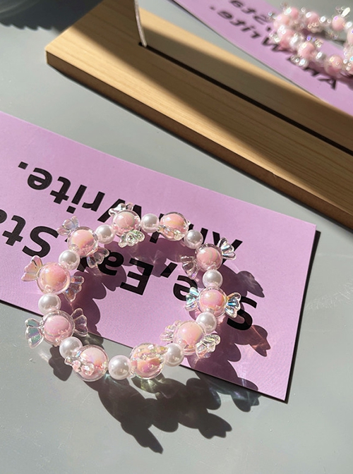 Japanese Harajuku Style Laser Resin Candy Pearl Chain Cute Girl Kawaii Fashion Colorful Bracelet