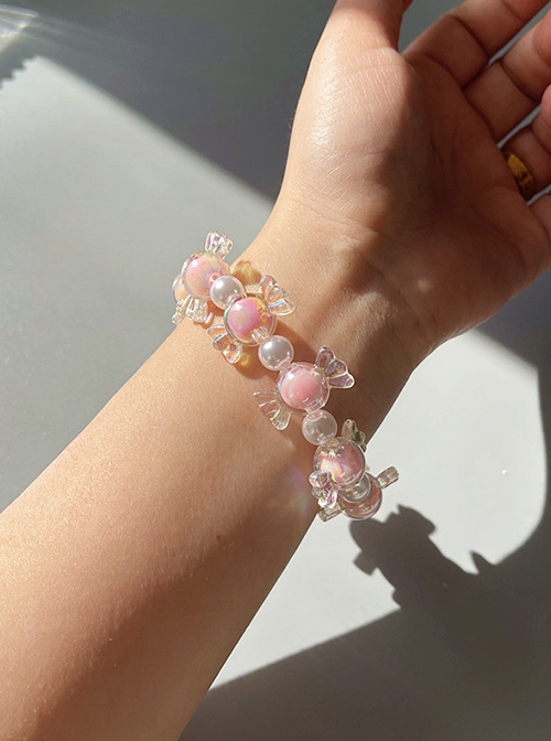 Japanese Harajuku Style Laser Resin Candy Pearl Chain Cute Girl Kawaii Fashion Colorful Bracelet