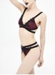 Gothic Style Stretch Burgundy Fabric Center Front Cross Strap Lace Embroidery Decoration Black And Red Swimsuit Set