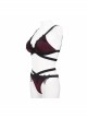 Gothic Style Stretch Burgundy Fabric Center Front Cross Strap Lace Embroidery Decoration Black And Red Swimsuit Set