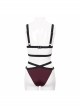 Gothic Style Stretch Burgundy Fabric Center Front Cross Strap Lace Embroidery Decoration Black And Red Swimsuit Set