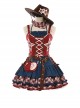 Apple Trap Series Playful Hottie Red Blue Spliced Denim Star Decoration Sweet Lolita Vest Skirt Belt Hat Bag Set