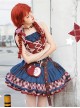 Apple Trap Series Playful Hottie Red Blue Spliced Denim Star Decoration Sweet Lolita Vest Skirt Belt Hat Bag Set